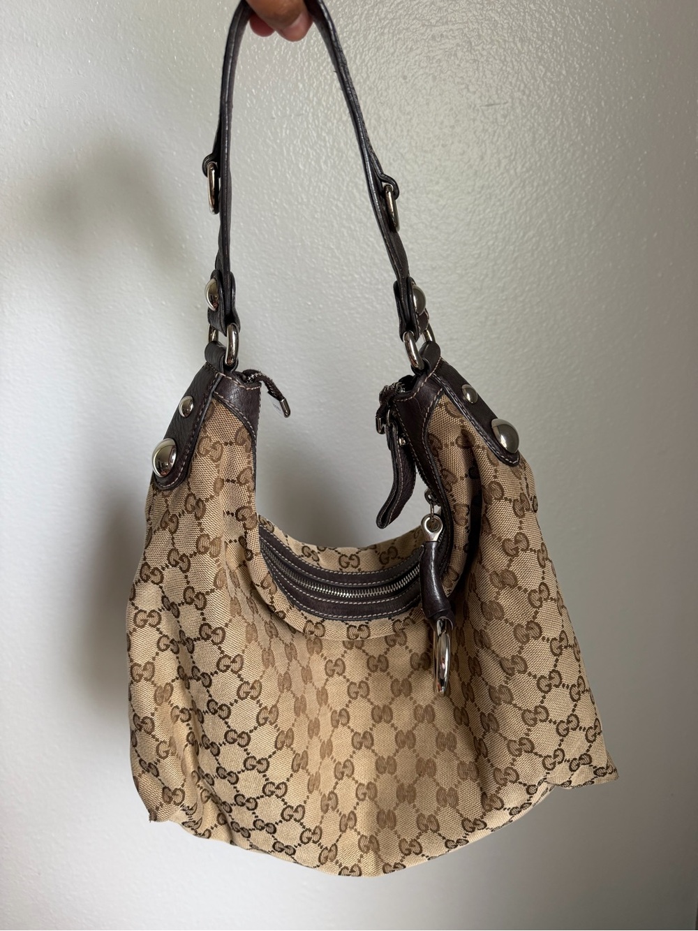 Vintage Gucci icon hobo Horsebit leather mix canvas